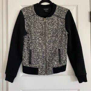 Club monaco black wool blend and leather trim zip up jacket small